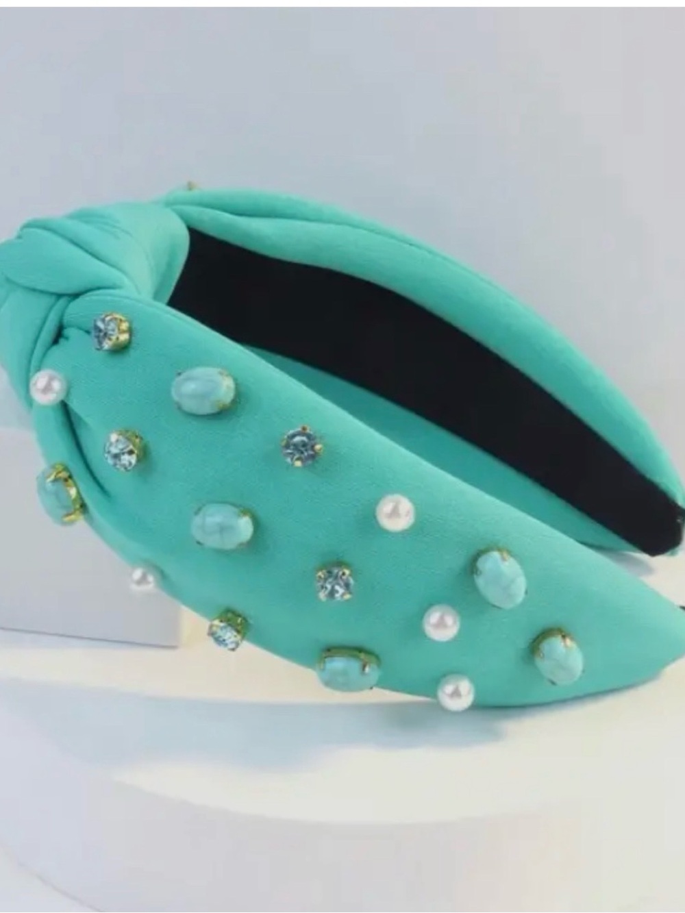 NEW Embellished Turquoise Knot Headband with Pearls and Gems